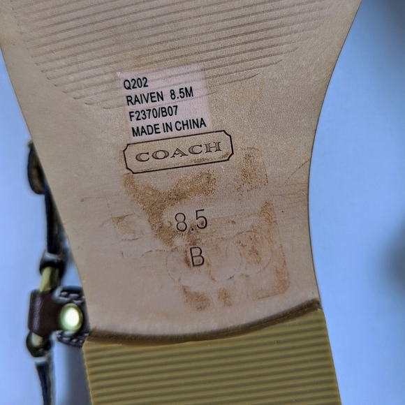 Coach Raiven Sandal Leather Flat Thong Ankle Strap Goldtone Tobacco 8.5 NWOB - Picture 13 of 14